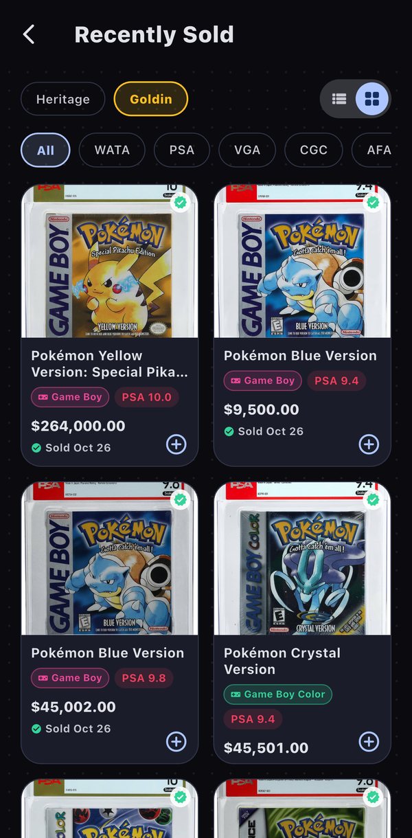 Recently sold Pokémon games at auction